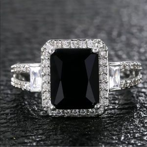 New Silver Princess Cut 3.0 Ct Black Sapphire Ring